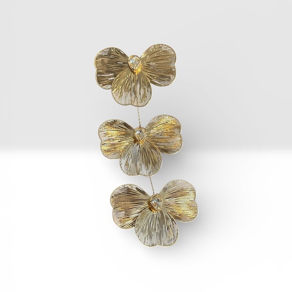 Gold tone Wire Flower Drop Dangle Statement Earrings post back Tanya Creation - Picture 3 of 4